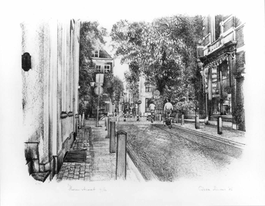 35386 Gezicht in de Herenstraat te Utrecht uit het noordoosten met op de achtergrond de Nieuwegracht met de ...